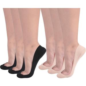 Soxbang Thin Ultra Low Cut No Show Socks in ANY Flats Heels Womens TRULY Non Slip Cotton Liner Socks (8-9.5, 6-black+nude)
