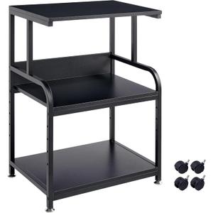 Printer Stand, 3 Tier Printer Table with Height Adjustable Storage Shelf, Rolling Printer Cart with Wheels for Home Office Organization, Black