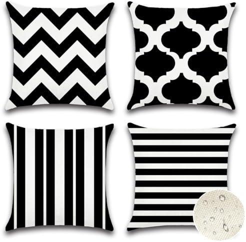 OTOSTAR Set of 4 Waterproof Throw Pillow Covers 18x18 Inch Farmhouse Geometric Square Pillow Cases for Couch Patio Furniture Balcony Garden Outdoor DecorationGeometry70-Grey