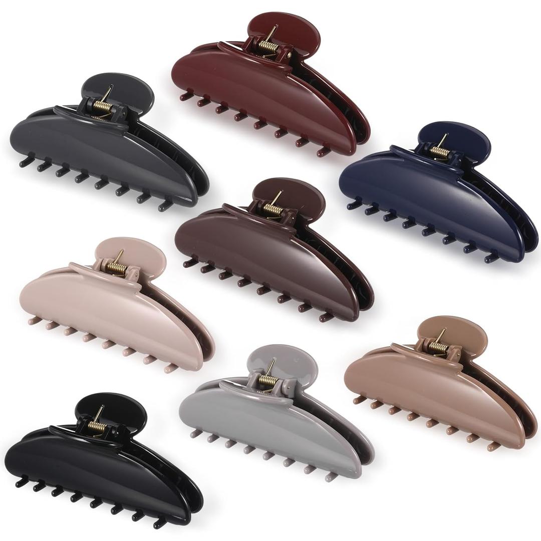 8 Pcs Large Acrylic Hair Claw Clips for Women Non-slip Strong Hold Jaw Clamps for Thick Thin Hair (French,Earth Tone Color)