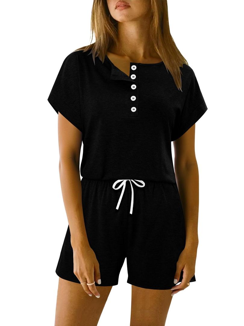 KISSMODA Women's Drawstring Waist Loose Fit Loungewear Set with Pockets (Black, XL)