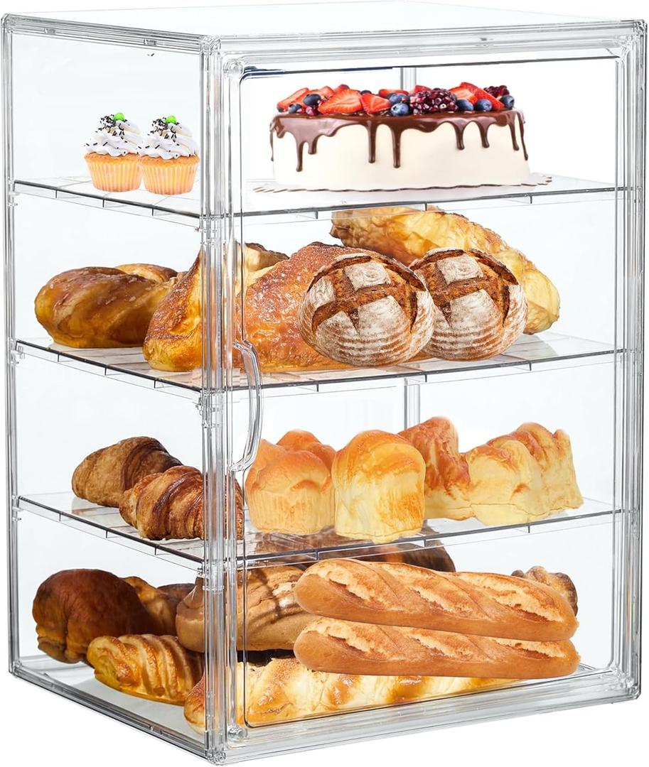Bread Box, Large Bread Boxes for Kitchen Countertop - 4 Layers Adjustable Bread Storage Container, Clear Boxes for Kitchen Counter, Bread Box Airtight, Bread Holder, Perfect for Bagel, Muffins (Transparent)