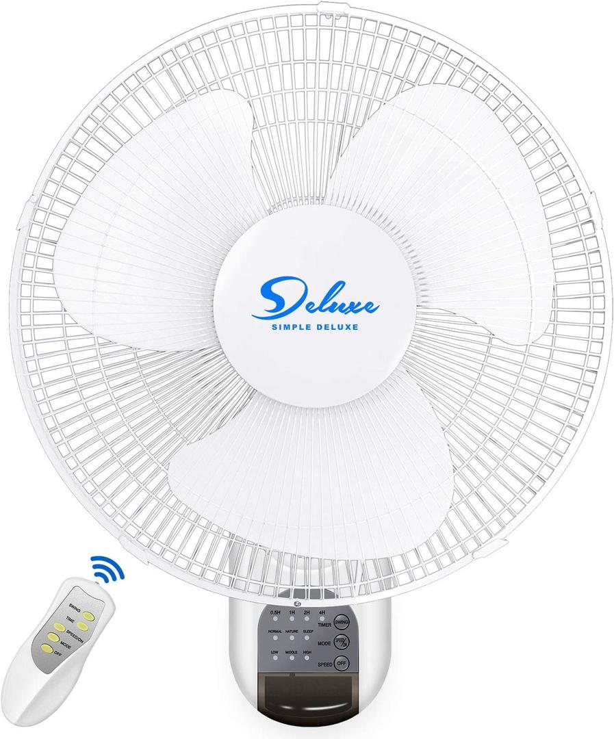 Simple Deluxe 16 Inch Wall Mount Fan with Remote Control, 3 Oscillating Modes, 3 Speed, Timer, 1 Pack