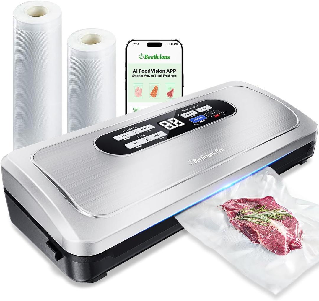 Vacuum Sealer Machine with AirLock ProSeal System, 10in1 Vacuum Sealer for Food, Dry & Moist Modes, Compact Design with Digital Timer, Builtin Cutter & Roll Storage, Stainless Steel