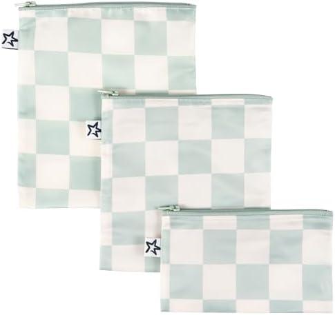 Tiny Twinkle 3 Pack Reusable Snack Bags - Machine Washable, PFAS, PVC, BPA, Phthalate-Free Reusable Baby and Toddler Food Safe Snack Bags (Sage Checkers) Tiny Twinkle 3 Pack Reusable Snack Bags - Machine Washable, PFAS, PVC, BPA, Phthalate-Free Reusable Baby and Toddler Food Safe Snack Bags (Sage Checkers)