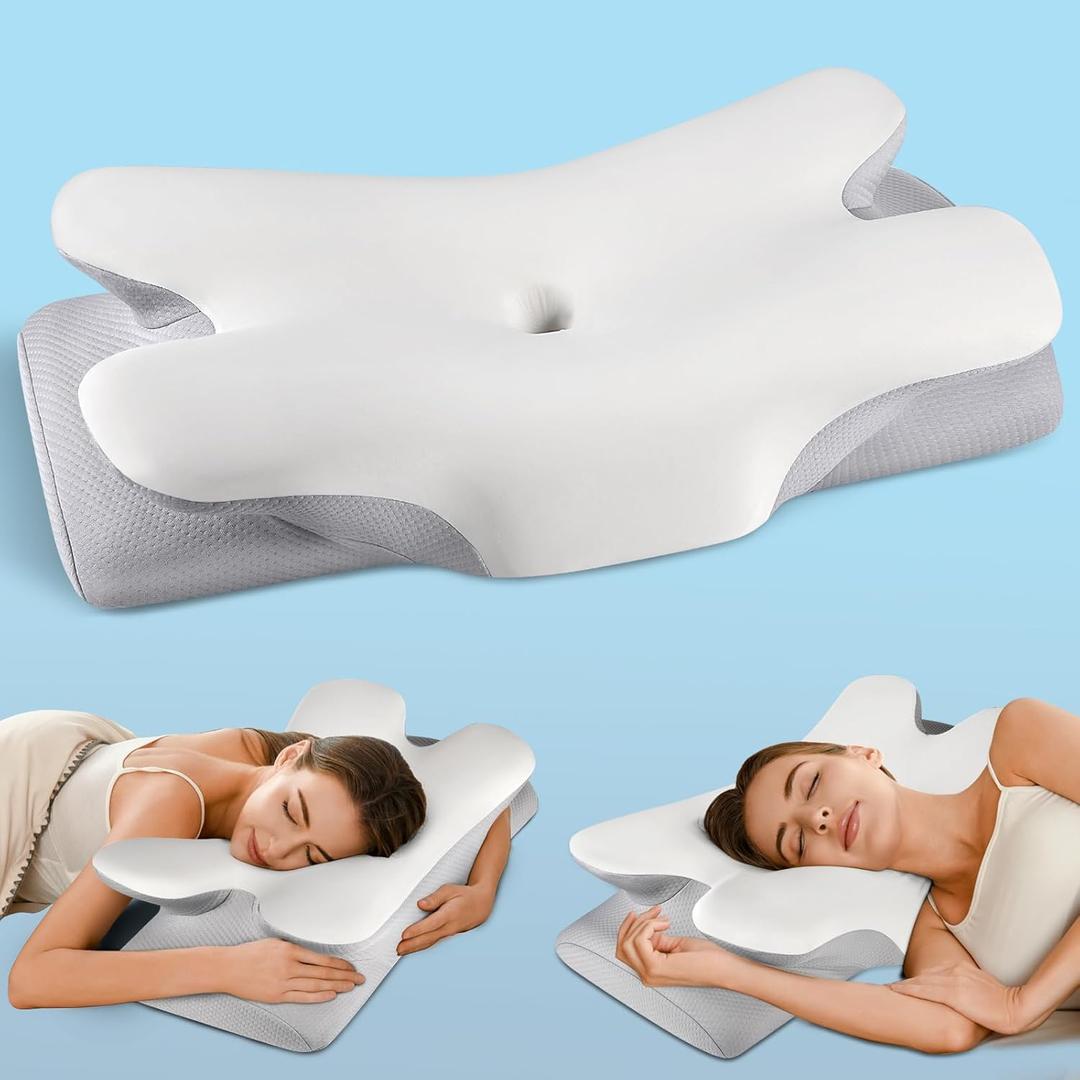 Cervical Neck Pillow for Neck Shoulder Pain Relieve, Soft Ergonomic Orthopedic Bed Pillow of 2 Heights, Q-max Cooling Memory Foam Pillows for Side Back Stomach Sleepers