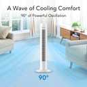 Comfort Zone 32-Inch Oscillating Tower Fan Ultra-Slim Bladeless Design with 3 Speeds, 90 Wide Oscillation & Built-in Carry Handle Quiet Portable Standing Fan for Bedroom, Home, or Office, White