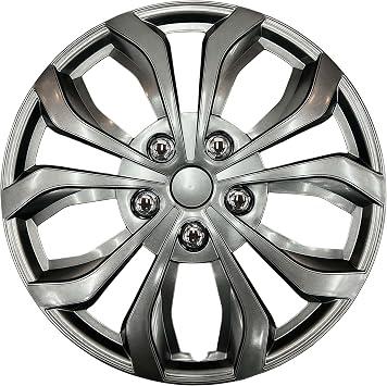 Universal Hubcaps for Steel Wheels, Snap-On Wheel Covers with Adjustable Steel Retaining Ring, Durable ABS, Patent Design (Gunmetal Gray, 16-inch) 4 PCS