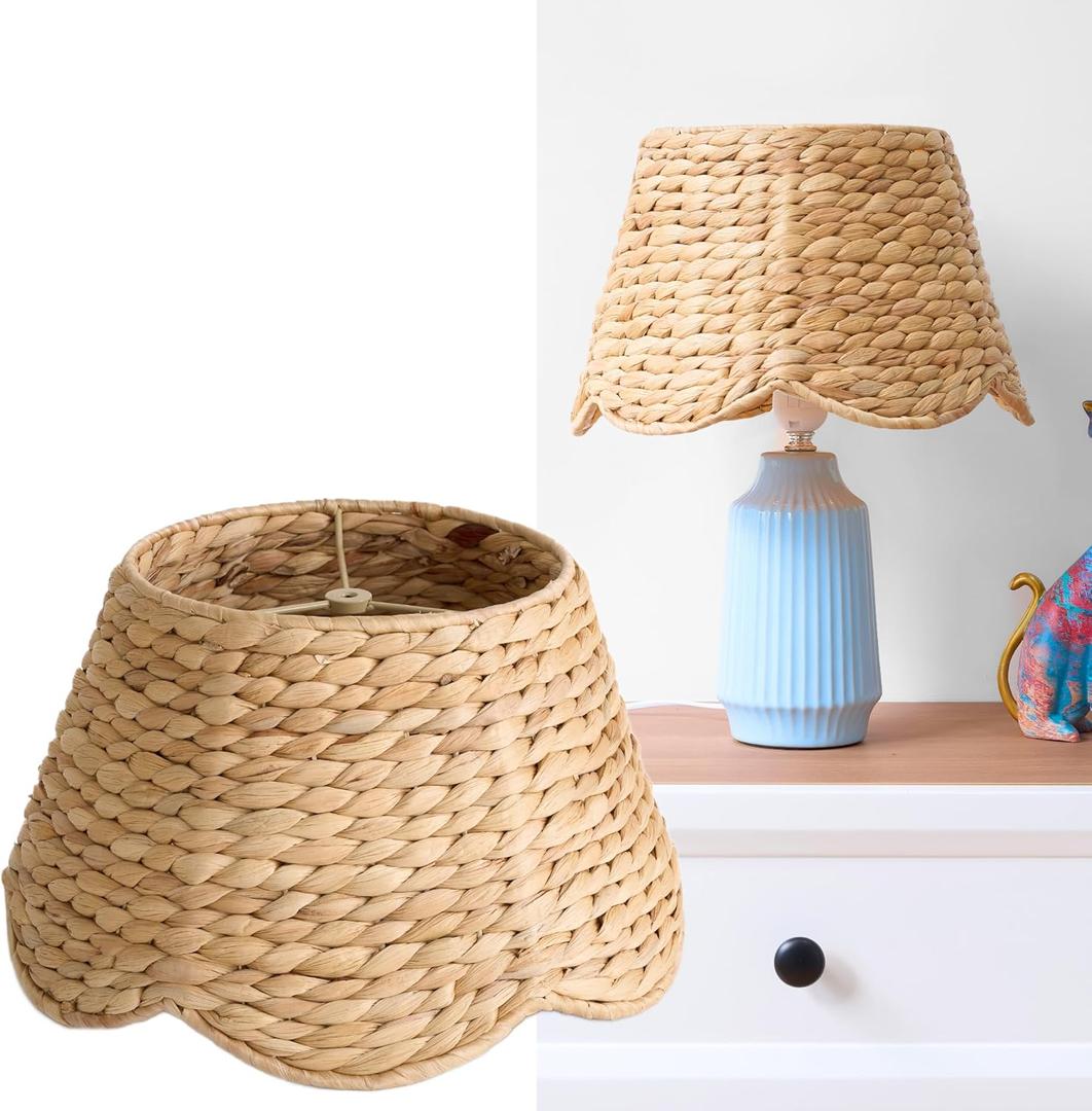 Wicker Lamp Shade 13 Inch, Natural Water Hyacinth Empire Lamp Shade for Table Lamps with Spider Fitter, Boho Farmhouse Coastal Light Shade for Bedside (8.3 Top x 13 Bottom x 7.5 Height)