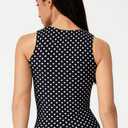 QINSEN Women's Double Layer Tank Tops Square Neck Sleeveless Basic Tight T Shirts, Black Polka Dots (S)