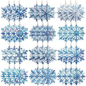 Soaoo 36 Pcs 7.87" Christmas Snowflakes Ornaments Blue Outdoor Double Sided Christmas Hanging Decoration Plastic Crafts Ornaments for Xmas Winter Holiday Office Home Yard Porch