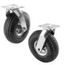 (2 Pack) RRQ 10 Inch Caster Wheels, Pneumatic Swivel Caster Wheels with Zinc Top Plate 360 Degree Rotation for Cart, Dolly, Trolley, Workbench and Wagon, Black Rubber Wheels, 600 Lbs Total Capacity