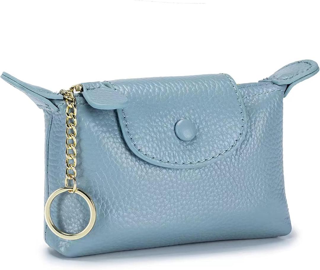 Women's Leather Coin Purse with KeyChain, Small Leather Pouch with Zipper for Women Fashionable Wallet Leather Classic Money Bag (Blue), US-Bag-02