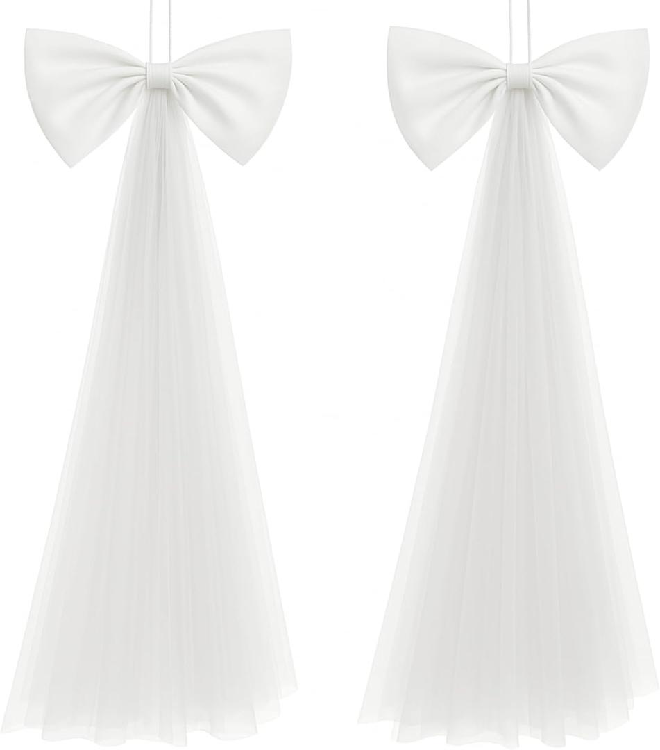 Zeyune 2 Pcs White Large Bow Party Decorations 13.4 x 28.7 Inch Giant Ribbon Bow Hanging Wall Decor Wrapping DIY Craft for Birthday Valentines Day Wedding Baby Shower Room Wall Backdrop Party