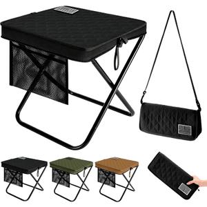 Extra Large Foldable Backpack Stool, Heavy Duty Folding Chair, Thickened Collapsible Portable Pocket Chair, Compact Pocket Size Travel Seat for Fishing, Hiking, Picnic and Outdoor Activities (Black)