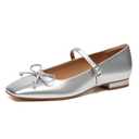 Athlefit Women's Mary Jane Flats Dressy Comfortable Square Toe Slip On Silver Ballet Flats Shoes with Buckle Strap Size 6.5