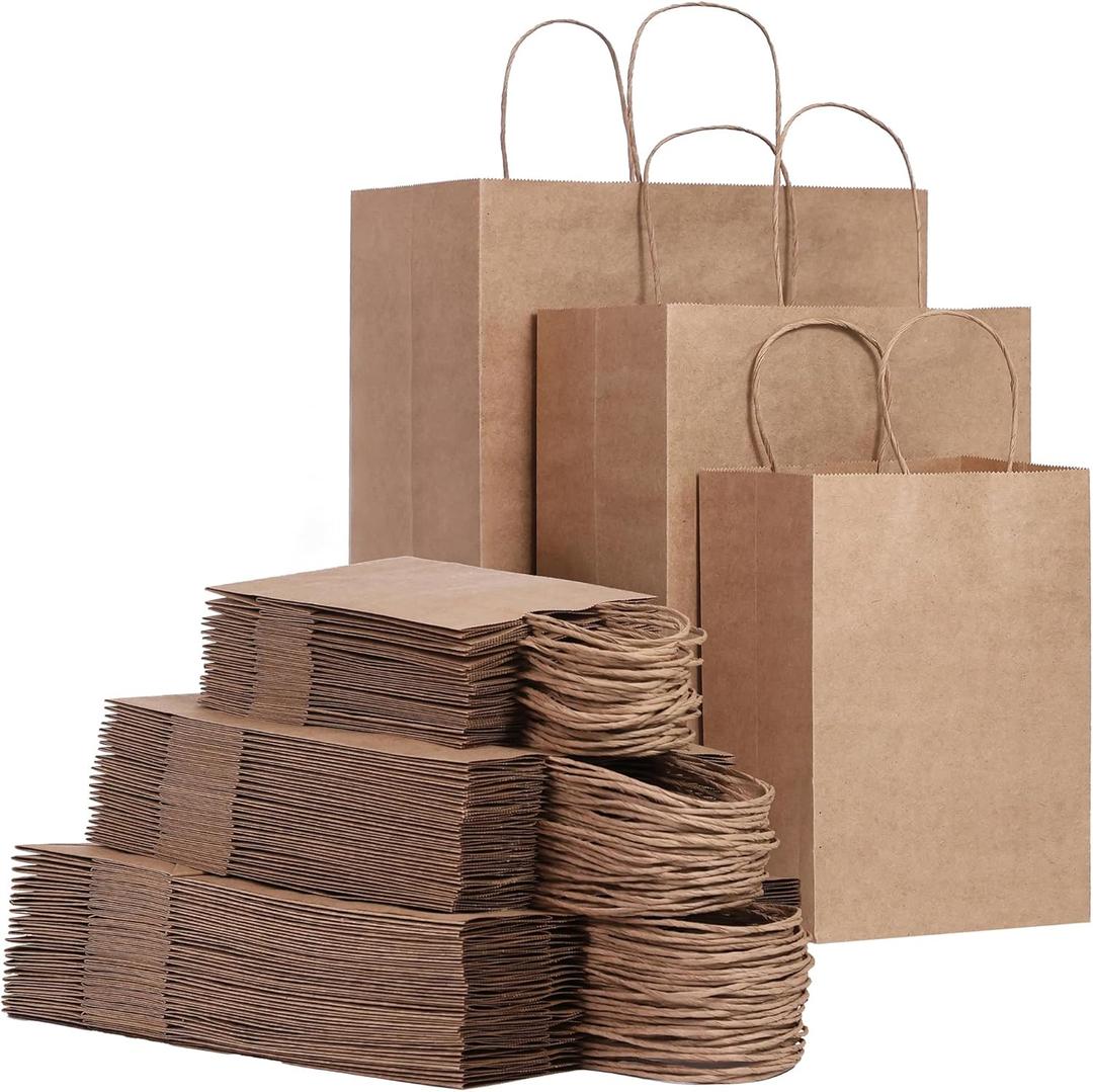 FACEBAG 120-Pack Brown Kraft Paper Bags with Handles Bulk,3 Assorted Sizes Gift Bags for Favors Grocery,Retail,Party,Birthday,Shopping,Business,Craft Merchandise Take Out Sacks