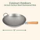 Cuisinart 14” Carbon Steel Hammered Wok, Traditional Round Bottom, Stir Fry Pan with Wooden & Helper Handle for Authentic Asian Cuisine, Wok Hei Cooking Perfect for Stir-Fry, Sauté & Deep Fry