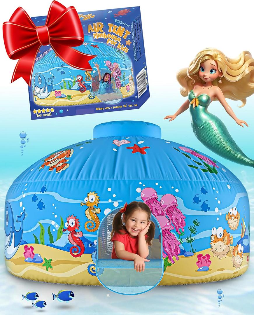 Skywin Deep Sea Fun Air Tent for Kids with Door (77 x 50) Builds in 30 Seconds, Toddler Tents Indoor for Imaginative Play, Kids Forts Indoor Playhouse, Christmas or Birthday Gift (Fan Not Incl)