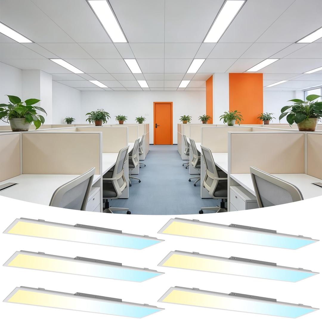 1x4 LED Flat Panel Light 6 Pack, Drop Ceiling Light for Office, Dimmable LED Ceiling Light, Selectable 20W/25W/30W/35W/40W, 3000K/3500K/4000K/5000K/6300K, ETL Listed, 1 Feet by 4 Feet