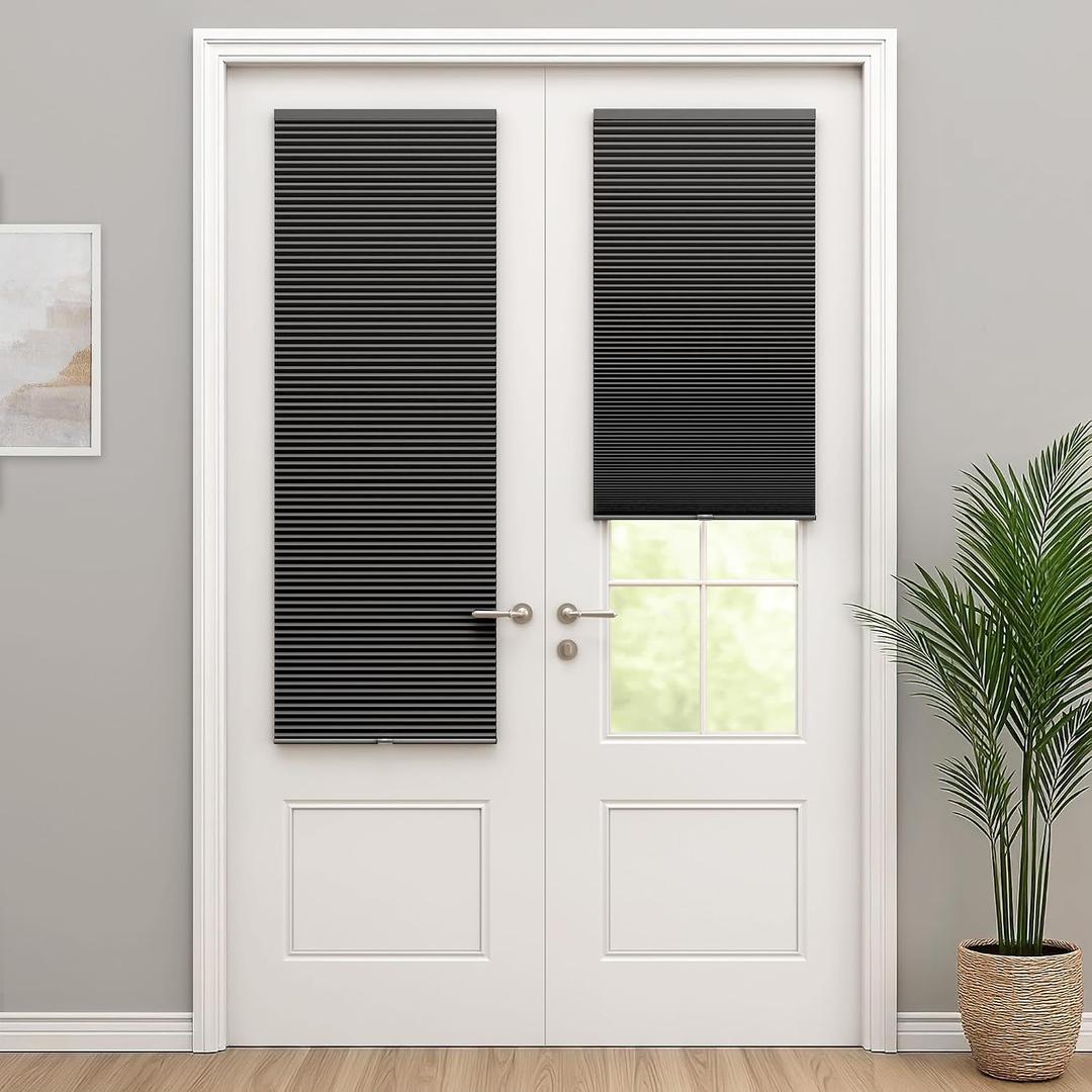LazBlinds Cordless Cellular Shades for French Doors, No Drill French Door Blinds for Privacy, Blackout Light Blocking Honeycomb Shades for Sliding Doors Front Door Patio, 1 Pack, 28" W x 78" H, Black