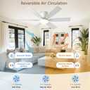 52 inch White Ceiling Fans with Lights and Remote, Low Profile Ceiling Fan with Light, Flush Mount, Reversible, 3CCT, Dimmable, Noiseless, Flush Mount Ceiling Fan for Bedroom Living Room Patios