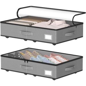 EE-RoomWorld Under Bed Storage with Wheels, No Assemble Required 5.5 inches height grey under bed storage bins,Low Profile Rolling Underbed Shoe Storage containersdorm underbed storage drawers
