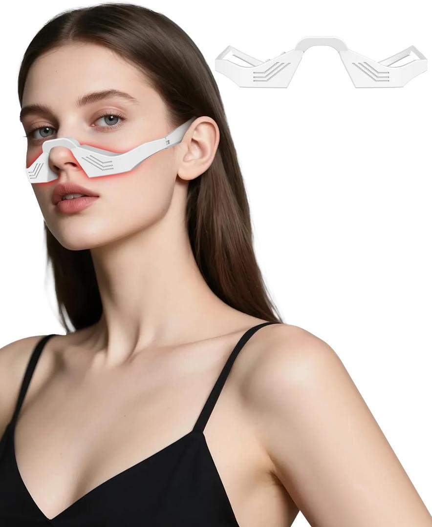 Red Light Therapy for Eyes, Under Eye Red Light Therapy Device, 3D Contour Microcurrent Eye Massager for Dark Circles, Puffiness and Fine Lines, Rechargeable Eye Treatment Glasses