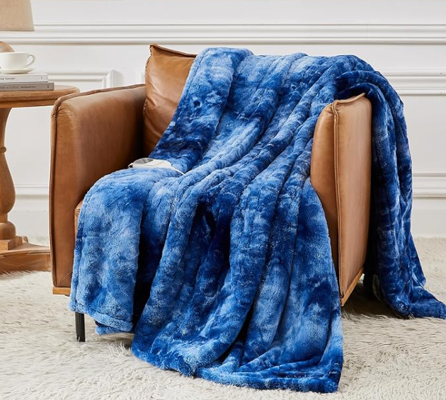 Homemate Heated Blanket Electric Throw  50"x60" Heating Blanket Throw 1/2/4/6/8 Hours AutoOff 10 Heat Levels OverHeat Protection Luxury Faux Fur Sherpa ETL Certification