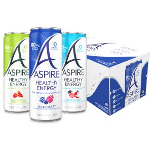 ASPIRE® The Fan Favorite Variety Pack, Healthy Energy Drink 80mg Natural Caffeine, Zero Sugar No Carbs Keto Friendly, 18 Pack Green Tea Sugar Free Drink Low Caffeine Zero Calorie (EXP 05/12/27)