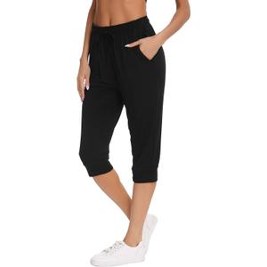 Vlazom Cotton Women's Pajama Bottoms Capri Lounge Pants Casual Cropped Pjs Trouser with Pockets & Drawstring XXL