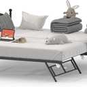 Daybed with Trundle, Sturdy Metal Twin Size Day Bed with Stylish Headboard, Height Adjustable Trundle Bed Twin, Heavy Duty Steel Slats Platform for Living Room, Bedroom and Guest Room, Rustic Brown