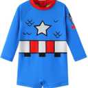 Disney Marvel Stitch Cars Spiderman Mickey Mouse Baby Boy Swimsuit Infant Toddler Bathing Suit UPF 50+ Zipper Long Sleeves (Blue)