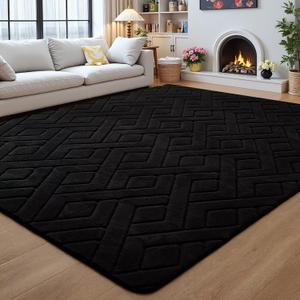 Flagover 5x7 Black Washable Area Rug for Bedroom Living Room, Modern Geometric Shag Non-Slip Rugs, Fluffy Plush Soft Memory Foam Carpet for Kids Boys Room Nursery