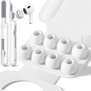 Inesore 4 Pairs Replacement Ear Tips for AirPods Pro 2nd/1st (White) | with Noise Reduction Hole & Built-in dust Guard Screen,Silicone,with Portable Storage Box & Cleaner Pen,4 Size (XS/S/M/L)