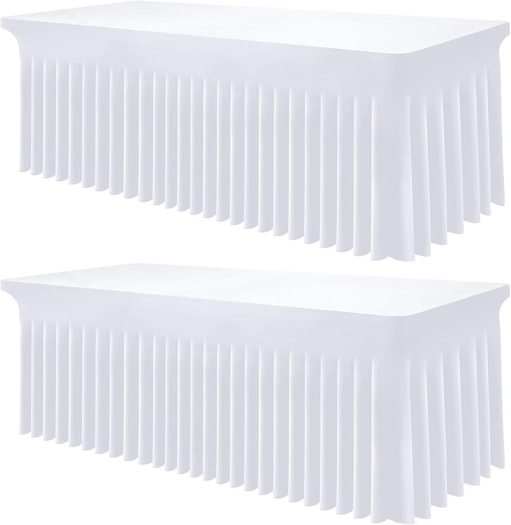 Smiry Spandex Tablecloth 2 Pack, Elastic Fitted Stretch Tablecloth for 4FT Rectangle Tables, Waterproof Washable Table Cover Skirt for Outdoor, Wedding, Banquet & Parties (White, 48Lx30Wx30H Inch)
