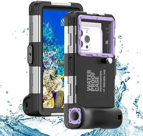ShellBox Case Diving Case 2nd Gen for iPhone16 Pro Max/16 Pro/16 PLUS/16/Samsung Galaxy SeriesS24-S20 Ultra, Universal Phones[4.9-6.9 Inch],Snorkeling[15m/50ft] Full Body Protector Black-Purple (Black-purple)