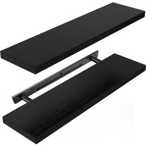 AMADA HOMEFURNISHING Floating Shelves Wall Mounted, 24 x 7 Inch Wall Shelves for Bathroom, Bedroom, Living Room, Black Shelves Set of 2 - AMFS05 (24 inches)