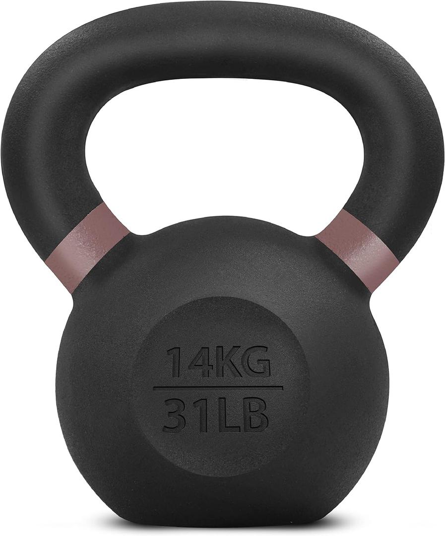 Yes4All Powder Coated Kettlebell, Cast Iron Core Kettlebells with Non-Slip Handle & Flat Bottom for Conditioning, Heavy Duty for Strength Training, 9lb to 71lb - Single & Pair (Brown)
