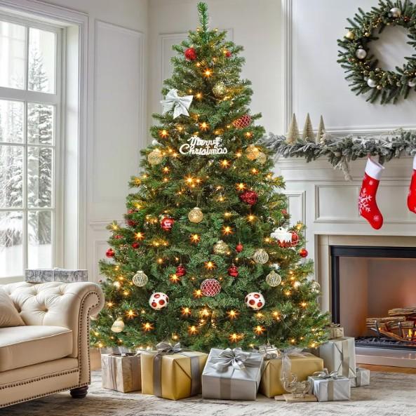 7.5ft Grenn Pre Lit Spruce Artificial Christmas Tree with 550 Warm White Lights