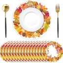 50Pcs Fall Maple Leaf Placemats 13.4 Inch Thanksgiving Decorative Round Paper Place Mat Disposable Paper Table Mats for Autumn Harvest Dining Table Party Supplies