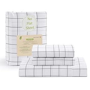 LANE LINEN Fitted Sheet Full Size, 100% Organic Cotton, 3Pc Set (1 Fitted Sheet, 2 Pillowcases) Percale Weave, Bed Fitted Sheets, Breathable, Fits Mattress Upto 15" Deep - Windowpane(No Flat Sheet)