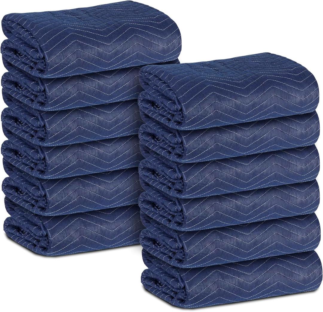 12 Moving Packing Blankets 80 x 72 Inches (35 lb/dz) Heavy Duty Moving Pads for Protecting Furniture Professional Quilted Shipping Furniture Pads (Dark Blue 12PCS)