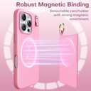 TAURI for iPhone 16 Pro Max Case, Removable Magnetic Wallet Case with Card Holder, [Compatible with MagSafe] Durable PU Leather Phone Case with Wireless Charging, Pink