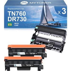 MYTONER Compatible Toner Cartridges Replacement for Brother TN760 TN-760 DR730 Drum Unit TN730 TN-730 for MFC-L2750DW MFC-L2690DW MFC-L2710DW MFC-L2717DW HL-L2350DW Printer (2 Packs Toner, 1 Drum)