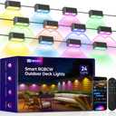 Outdoor Deck Lights 24 Packs, Smart RGBCW Fence Light, 100+ Scene Modes, Dual Lens LED String Lights with APP/Voice/Remote Control, IP65 Waterproof for Halloween Christmas Decor, 157ft Black