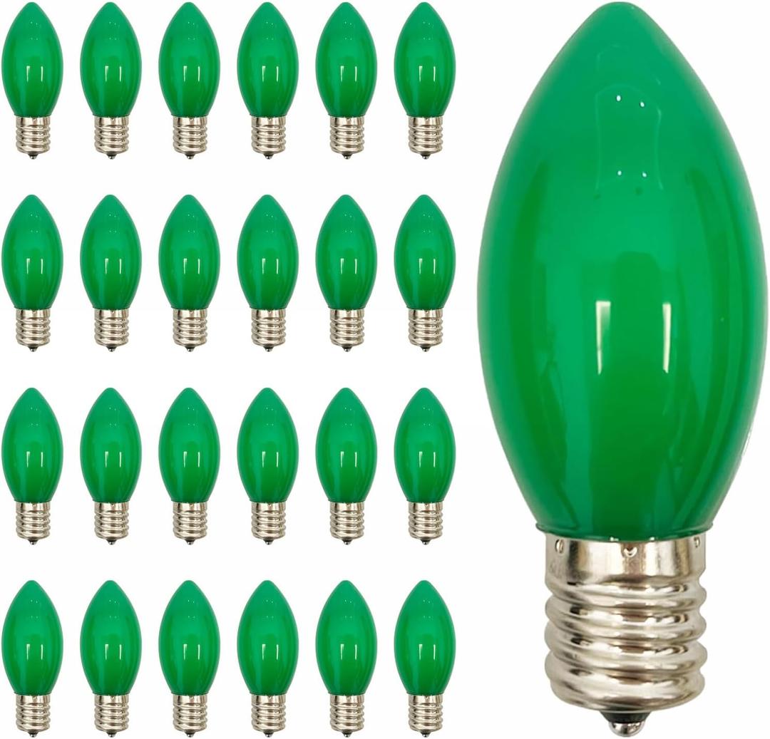 25 Pack Green C9 LED Replacement Bulbs, Shatterproof C9 Christmas Light Bulbs for Outdoor String Lights, E17 Intermediate Base, 0.6W Energy-Saving LED Night Lights Bulb - Dimmable