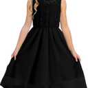 blibean Tween Girls Spring Dresses Big Kids Flower Girl Dress Sleeveless Formal Lace Tulle High Low Wedding Guest Vestidos para Niñas Size 8-9 Black