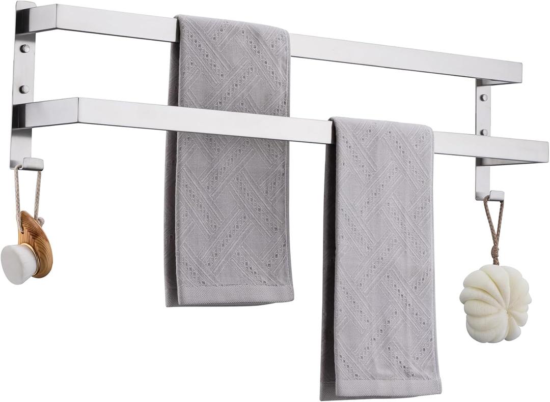 Double Towel Bar Towel Racks for Bathroom, Bath Towel Holders Wall Mount, Stainless Steel Towels Shelves Towel Rail, 2-Tiers (Brushed Nickel, 32 Inches)