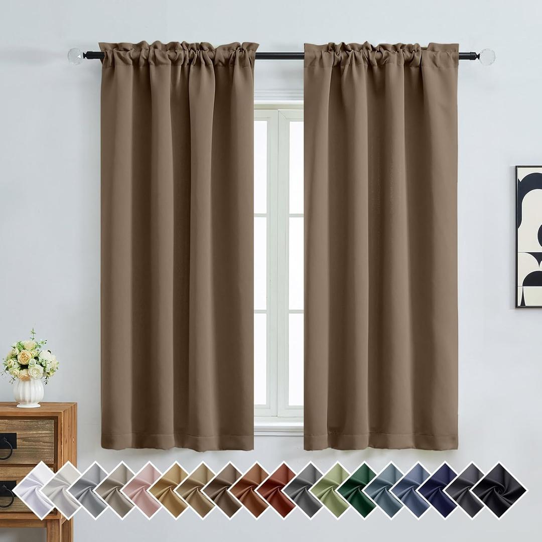 OVZME Brown Blackout Curtains for Bedroom 63 Inch Length 2 Panels, Protect Privacy Thermal Insulated Solid Curtains for Bedroom, Dual Rod Pocket Window Treatment Blackout Drapes, 2x40Wx63L Inches
